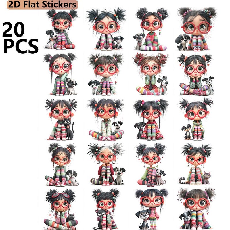 20 Cute Red Eyed Girl Stickers Flat 2D Design Type 1 for Scrapbooking Notebook Diaries Aesthetic Gifts - Image 2