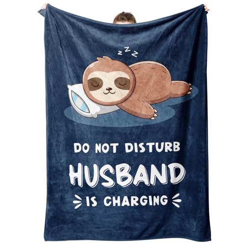 Leebbsin Funny Gifts for Husband Fathers Day, Husband Birthday Gift, Husbands is Charging Sloth Blanket, Anniversary Wedding Gifts for Husbands from Wife, Gift for Him Christmas 60" x 50" - Image 1