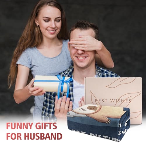 Leebbsin Funny Gifts for Husband Fathers Day, Husband Birthday Gift, Husbands is Charging Sloth Blanket, Anniversary Wedding Gifts for Husbands from Wife, Gift for Him Christmas 60" x 50" - Image 2