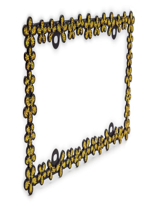 Creathome 3D Shining Daisy Wrenth License Plate Frame from Pure Zinc Alloy Metal Perfect Plate Holder ,Matt Black with Gold Glitter - Image 5
