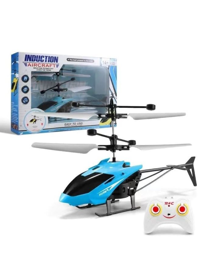 Shake The Sound Of The Same Induction Aircraft Aircraft Children's Flight Remote Control Fall-resistant Helicopter Stall Charging Toys Wholesale-Color:Blue Induction + Remote Control  - Image 2