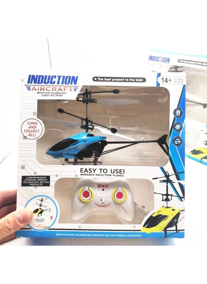 Shake The Sound Of The Same Induction Aircraft Aircraft Children's Flight Remote Control Fall-resistant Helicopter Stall Charging Toys Wholesale-Color:Blue Induction + Remote Control  - Image 1