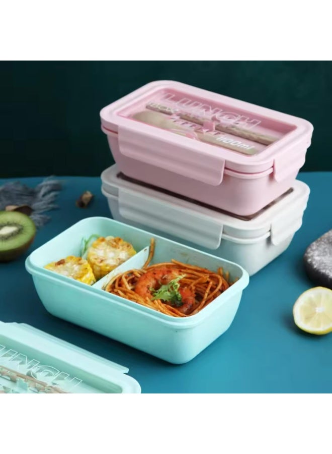 Lunch box with a capacity of 1100 ml, divided into 3 sections for eating lunch, with a plastic spoon and fork - Image 4