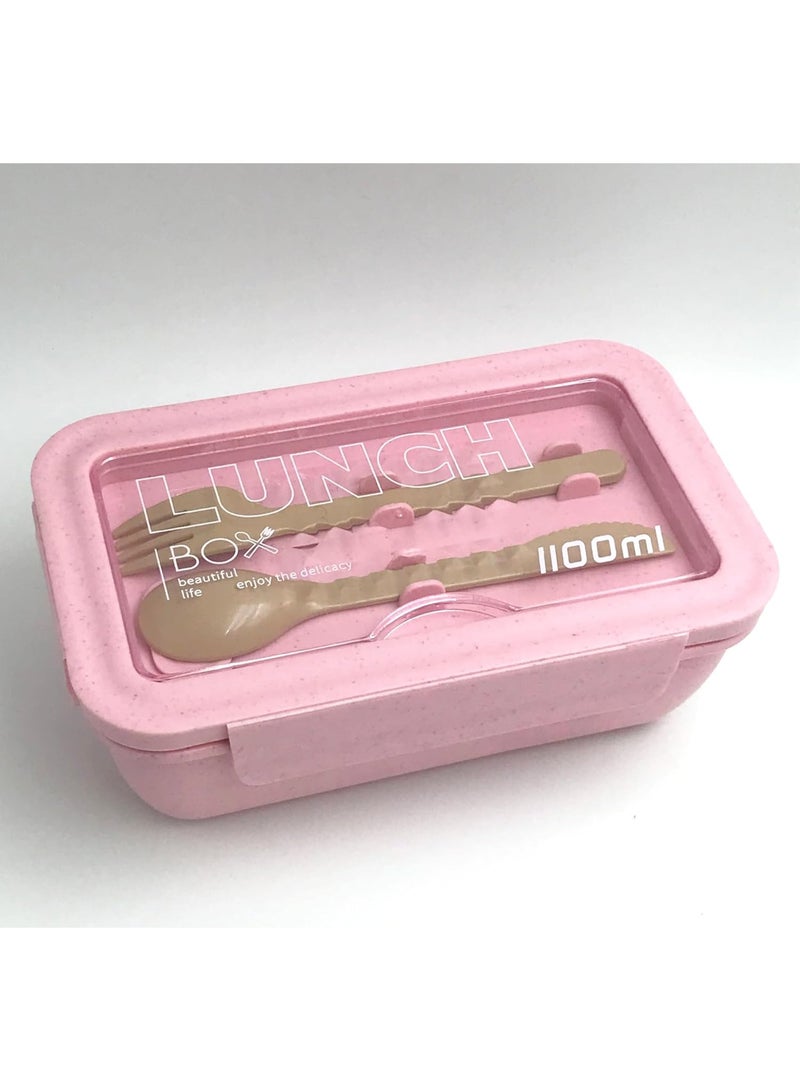 Lunch box with a capacity of 1100 ml, divided into 3 sections for eating lunch, with a plastic spoon and fork - Image 2