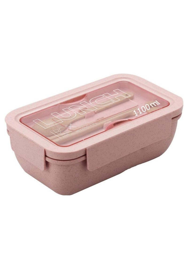 Lunch box with a capacity of 1100 ml, divided into 3 sections for eating lunch, with a plastic spoon and fork - Image 1