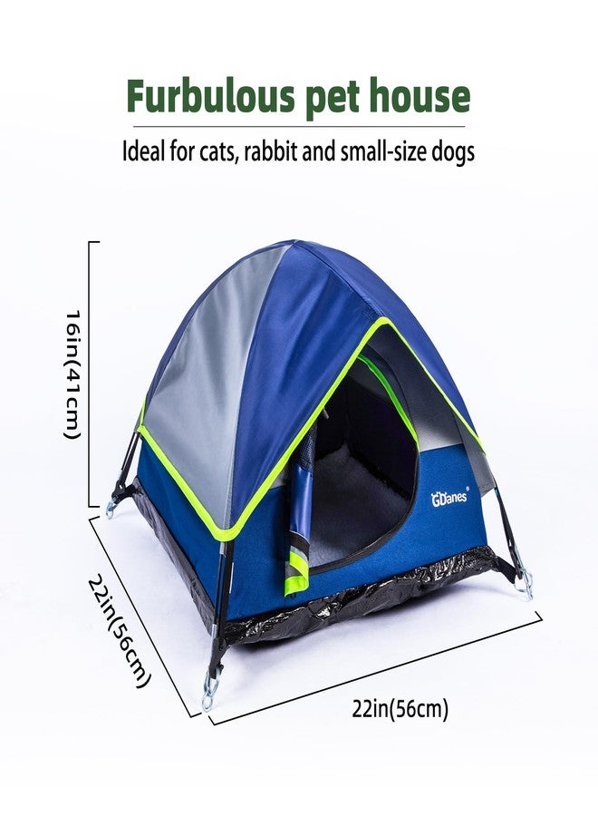 GDanes Blue Cat Tent, Large Cave Bed for Indoor Cats and Small Dogs with Soft Pad - 22" x 22" x 16" - Image 3