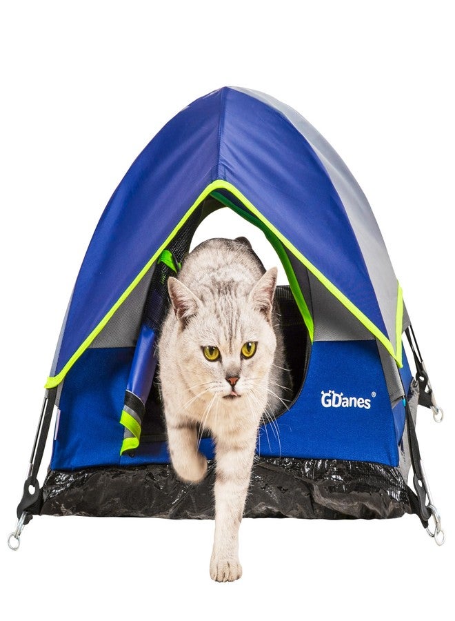 GDanes Blue Cat Tent, Large Cave Bed for Indoor Cats and Small Dogs with Soft Pad - 22" x 22" x 16" - Image 1