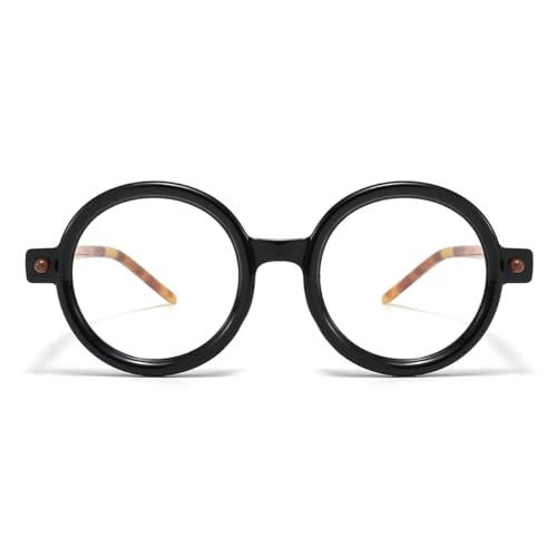 Gleyemor Retro Round Blue Light Glasses for Men Women 90s Vintage Costume Cosplay Glasses (Black & Tortoise) - Image 2