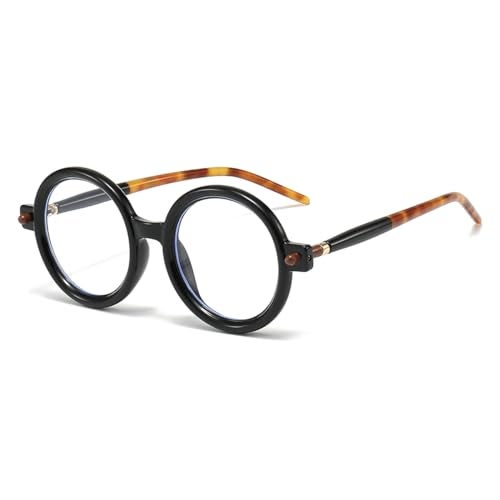 Gleyemor Retro Round Blue Light Glasses for Men Women 90s Vintage Costume Cosplay Glasses (Black & Tortoise) - Image 1