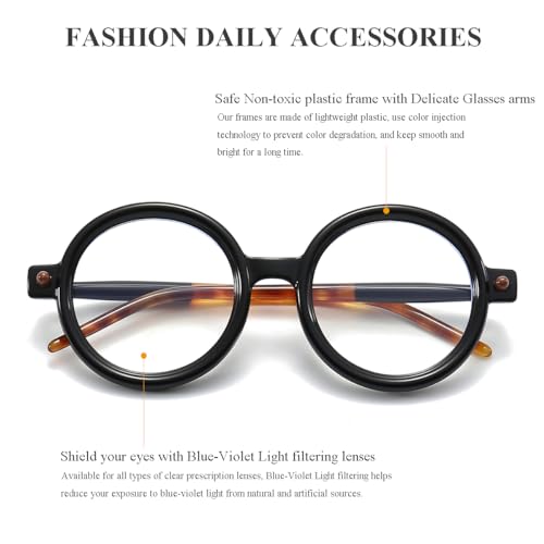 Gleyemor Retro Round Blue Light Glasses for Men Women 90s Vintage Costume Cosplay Glasses (Black & Tortoise) - Image 3