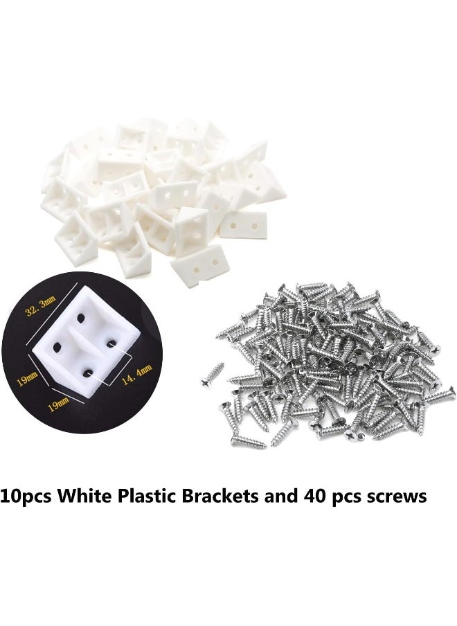 Biella 10 Pcs White Plastic Right Angle Brackets 4-Hole Board Holder L Shape Corner Brackets With Screws  - Image 2