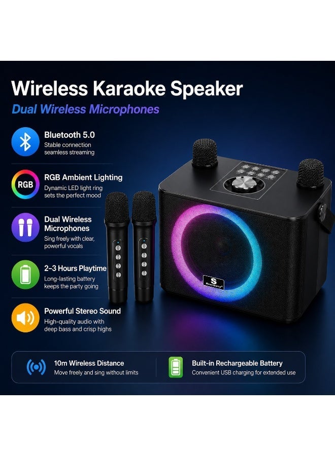 Smartbarry M23 Max Portable Karaoke Speaker with 2 Wireless Microphones, Bluetooth Audio System, RGB LED Party Lights, Rechargeable Design, Deep Bass Sound for Home Entertainment - Image 2