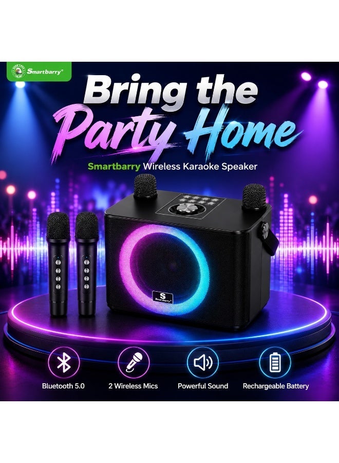 Smartbarry M23 Max Portable Karaoke Speaker with 2 Wireless Microphones, Bluetooth Audio System, RGB LED Party Lights, Rechargeable Design, Deep Bass Sound for Home Entertainment - Image 1