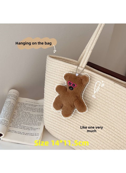Squeaky Doll Batch Cartoon White Rabbit Mr. Bean Teddy Bear Pendant Schoolbag Pendant Gift For Girlfriend-Specifications:Bean Bear Sunglasses Edition-Color:No Bead Chain With Squeaking (no Opening)