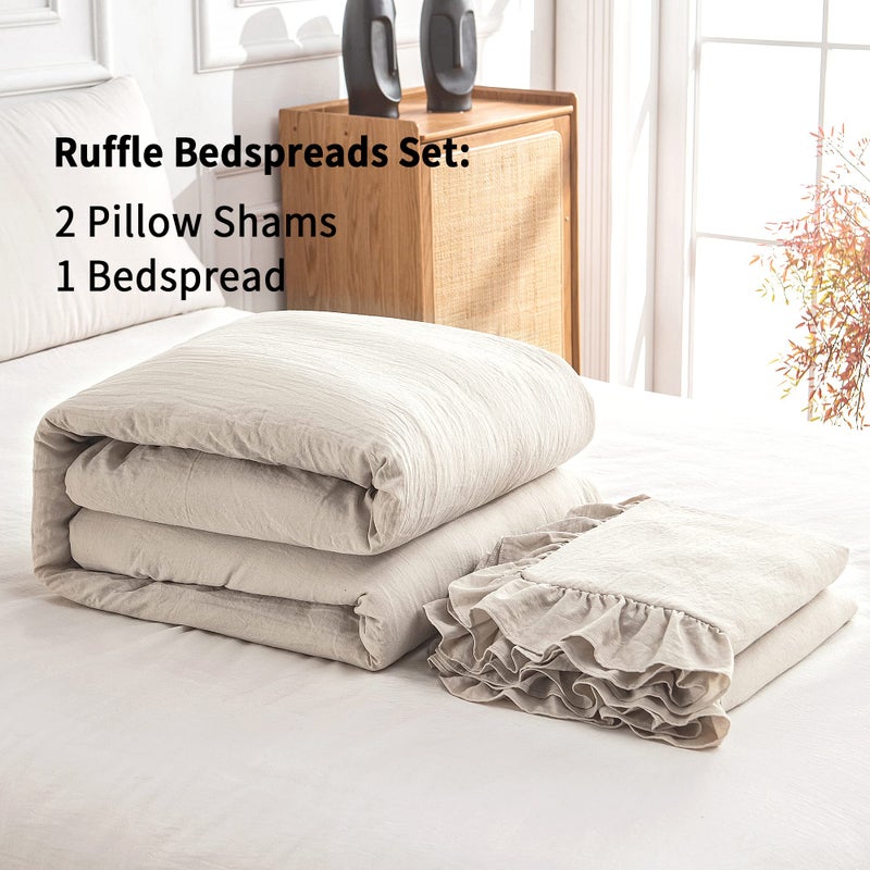 Bonlino Home Bedding Bedspread Set Quilt - Farmhouse Bedspread Summer Coverlet Bed Spreads, Lightweight Quilt Chic Vintage Bedding Ruffle Skirt Bedroom Rustic with 2 Pillow Shams (Queen, Wheat) - Image 4