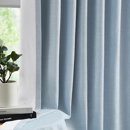 WEST LAKE Dusty Blue Bailey Pinch Pleated Full Blackout Curtains 84 Inches Long with Liners,Rustic Textured Drapes for Bedroom Living Room,Thermal Insulating Backtab Hooks Window Treatment,40"Wx84"Lx2 - Image 2