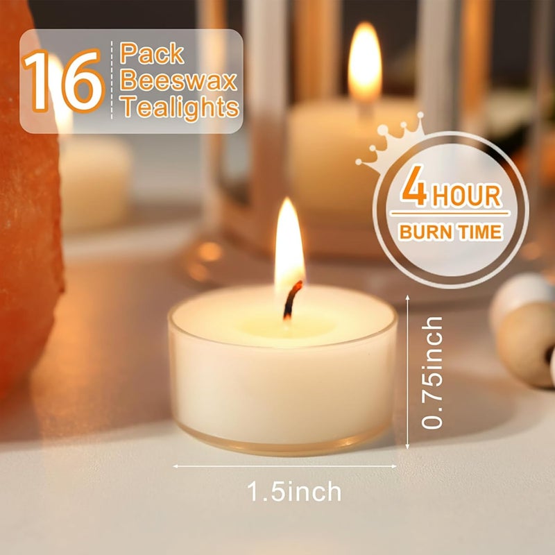 MOSROAD Natural Beeswax Tealight Candles White, 16 Packs, Pure Beeswax Tea Candles in Clear Cup, Organic Ivory Small Tea Light Candles with 4 Hours Clean Burn Time, Soy, Paraffin, & Fragrance Free - Image 3