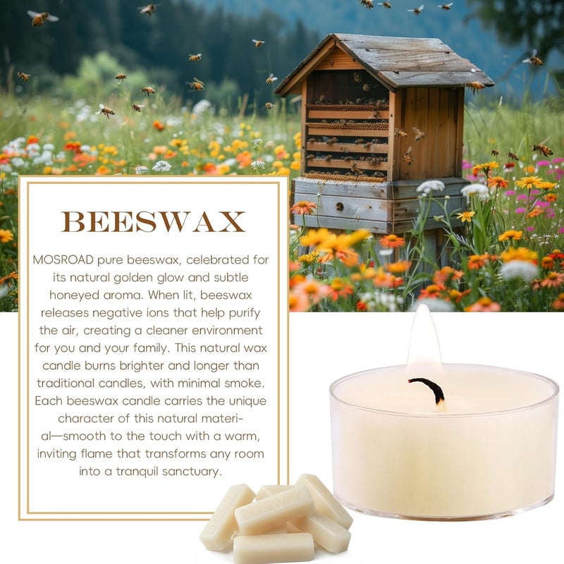 MOSROAD Natural Beeswax Tealight Candles White, 16 Packs, Pure Beeswax Tea Candles in Clear Cup, Organic Ivory Small Tea Light Candles with 4 Hours Clean Burn Time, Soy, Paraffin, & Fragrance Free - Image 2