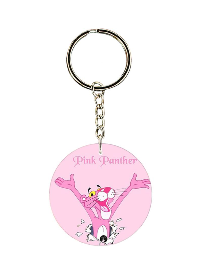 RKN Pink Panther Printed Steel Keychain Pink/White/Silver