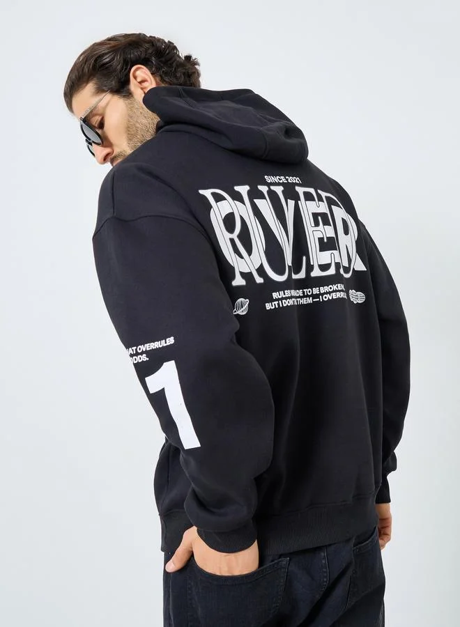 Men Black Graphic Print Pullover Hoodie