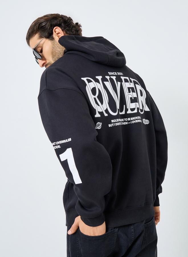 Styli Men Black Graphic Print Pullover Hoodie - Image 1