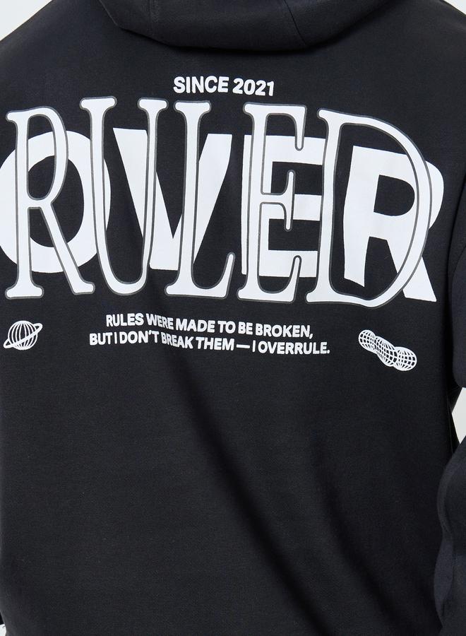 Styli Men Black Graphic Print Pullover Hoodie - Image 4