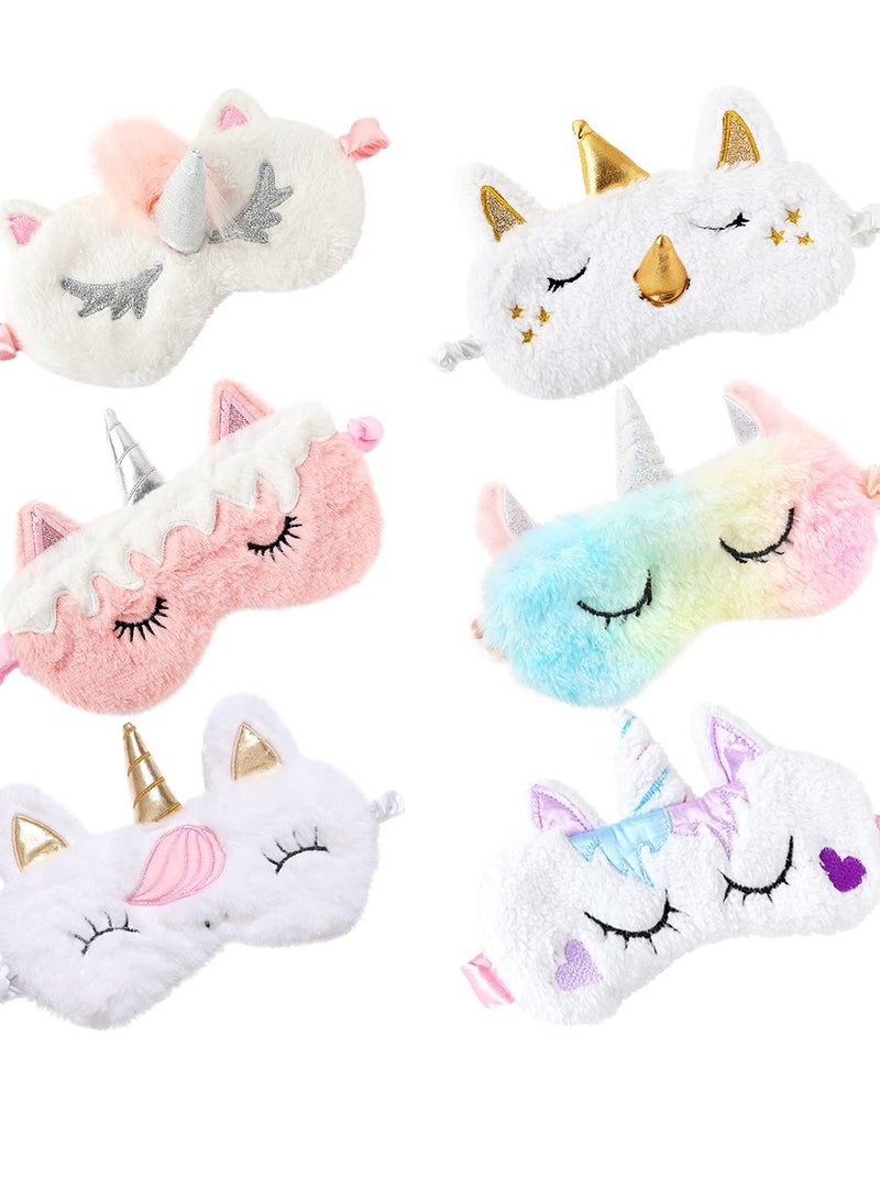 Cute Plush Unicorn Eye Masks - Funny Animal Design Sleeping Masks for Women, Kids, Girls, and Adults - Perfect for Travel, Naps, and Night Sleep (6 Pack) - Image 1