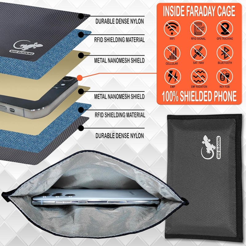 Faraday Bag Anti-Tracking GPS RFID Car Key Signal Blocker Wallet Shielding Pouch Protective Case for Cell Phone Car Key FOB, Data Privacy, Electronic Device Security (DARK GREY - NYLON) - Image 3