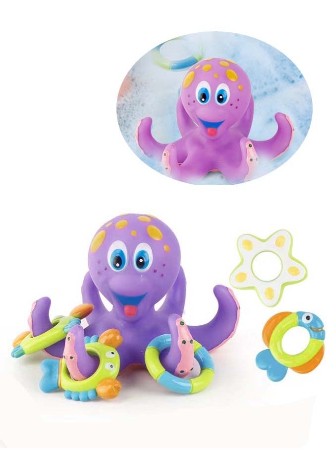 VIUAUAX 1 pack Cute Baby Bath Toys Set, Floating Octopus Toy with 3 Hoopla Rings - Baby Bath Toy for Boys and Girls - 18+ Months - Purple,Soft Floating Swimming   OctopusToys, Bathtub Swimming Pool Toys Animals Floating  Octopus Toy Design for Toddlers Infants Boys Girls  - Image 1
