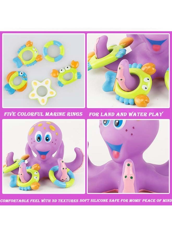 VIUAUAX 1 pack Cute Baby Bath Toys Set, Floating Octopus Toy with 3 Hoopla Rings - Baby Bath Toy for Boys and Girls - 18+ Months - Purple,Soft Floating Swimming   OctopusToys, Bathtub Swimming Pool Toys Animals Floating  Octopus Toy Design for Toddlers Infants Boys Girls  - Image 5