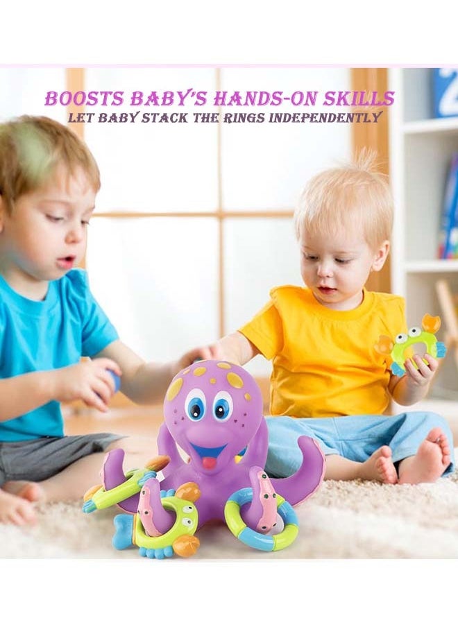 VIUAUAX 1 pack Cute Baby Bath Toys Set, Floating Octopus Toy with 3 Hoopla Rings - Baby Bath Toy for Boys and Girls - 18+ Months - Purple,Soft Floating Swimming   OctopusToys, Bathtub Swimming Pool Toys Animals Floating  Octopus Toy Design for Toddlers Infants Boys Girls  - Image 2