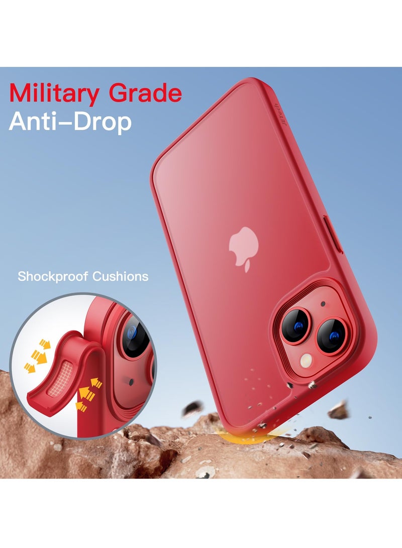 جي تيك حافظة غير لامعة لهاتف آيفون 13 مقاس 6.1 بوصة، مقاومة للصدمات بدرجة عسكرية، حماية من السقوط، غطاء خلفي شفاف بلوري مضاد لبصمات الأصابع، أحمر - Image 3