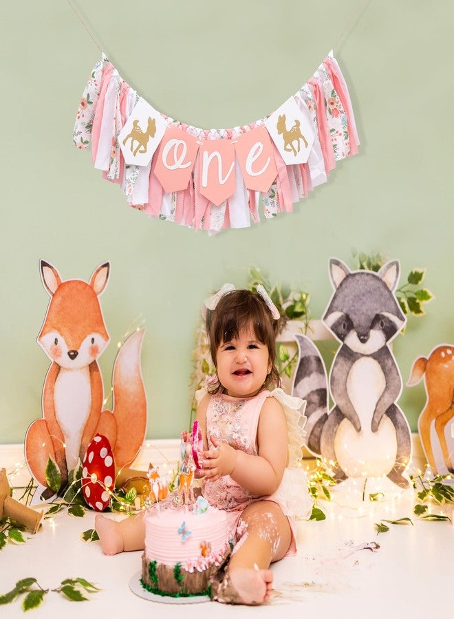 Jissoo Deer One High Chair Banner - Fawn 1st Birthday Party Decorations,Forest Animals Pink Fabric Banner,Deer First Christmas Birthday Photo Prop,Little Princess Woodland Party Cake Smash - Image 3