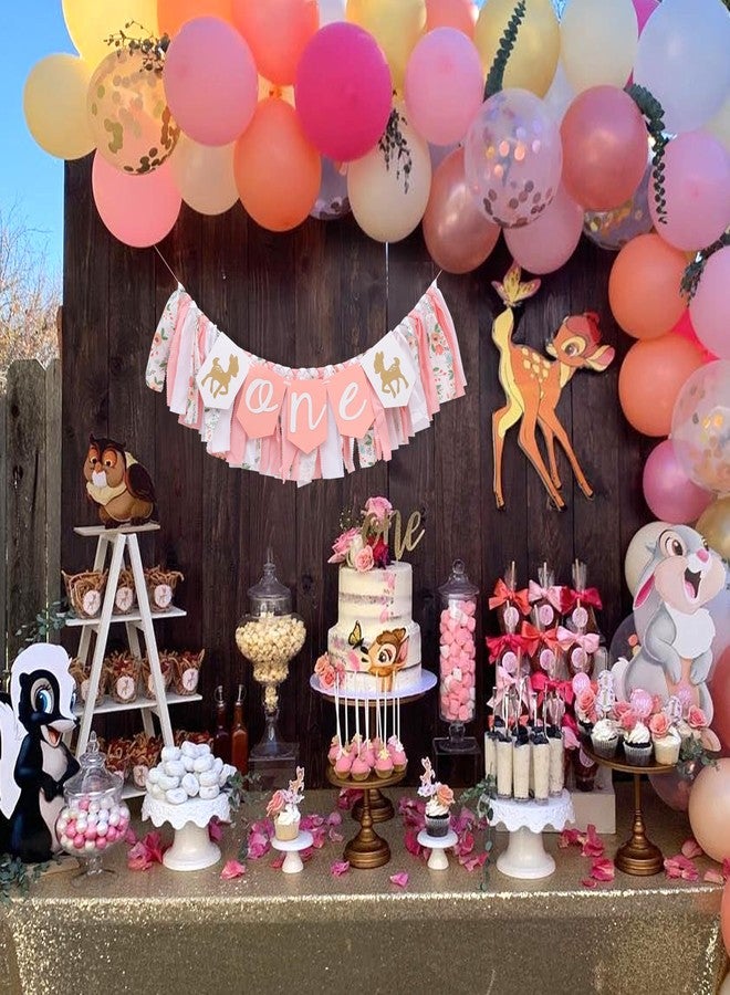 Jissoo Deer One High Chair Banner - Fawn 1st Birthday Party Decorations,Forest Animals Pink Fabric Banner,Deer First Christmas Birthday Photo Prop,Little Princess Woodland Party Cake Smash - Image 4