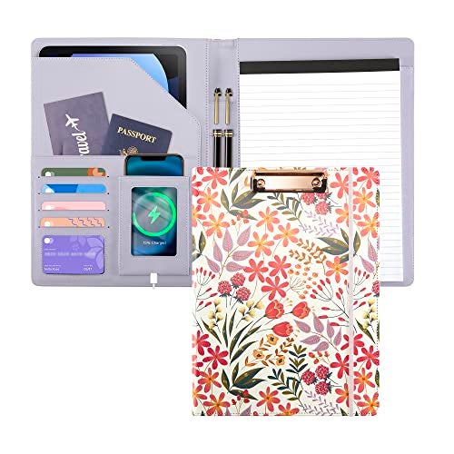 Ospelelf Padfolio for Women PU Leather Portfolio Cute Binder Foldable Recipe Clipboard Purple Phone Pocket - Image 1