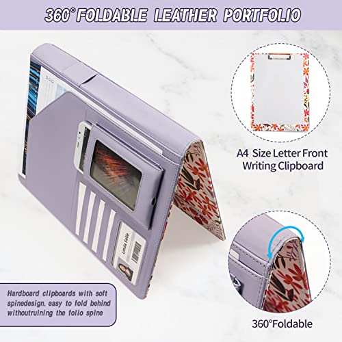 Ospelelf Padfolio for Women PU Leather Portfolio Cute Binder Foldable Recipe Clipboard Purple Phone Pocket - Image 2