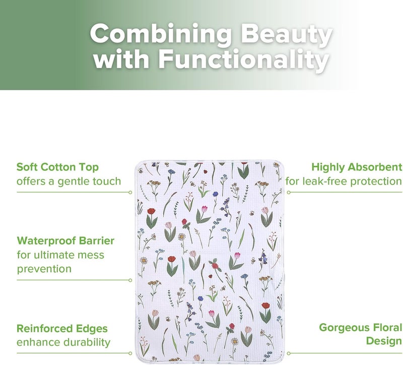 haakaa Waterproof Changing Pad Liners, Portable Baby Changing Pad Cover, Diaper Changing Mat Reusable, 100% Cotton, Ultra Soft Breathable, Honey Blossom (1 PC, 19.5" x 27.5" ) - Image 5