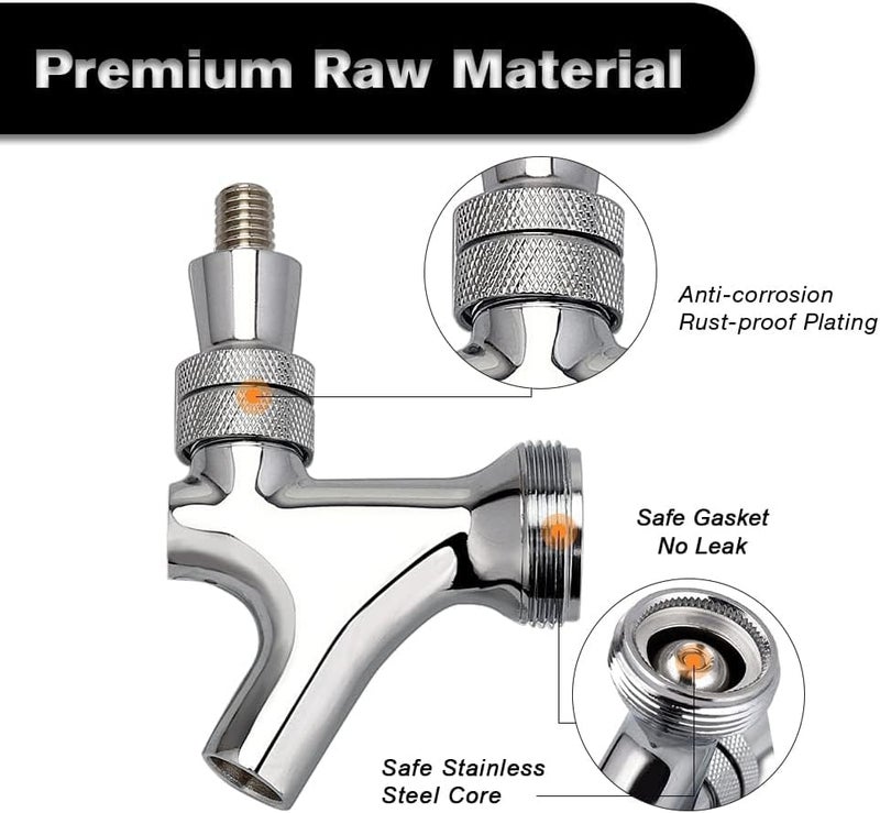 Ferroday Stainless Steel Core Draft Beer Faucet Polished Brass Beer Faucet for Keg Tap Tower Beer Shank & Kegerator Beer Faucet Classic Beer Dispensing Tap Standard Faucet Tap - Image 2