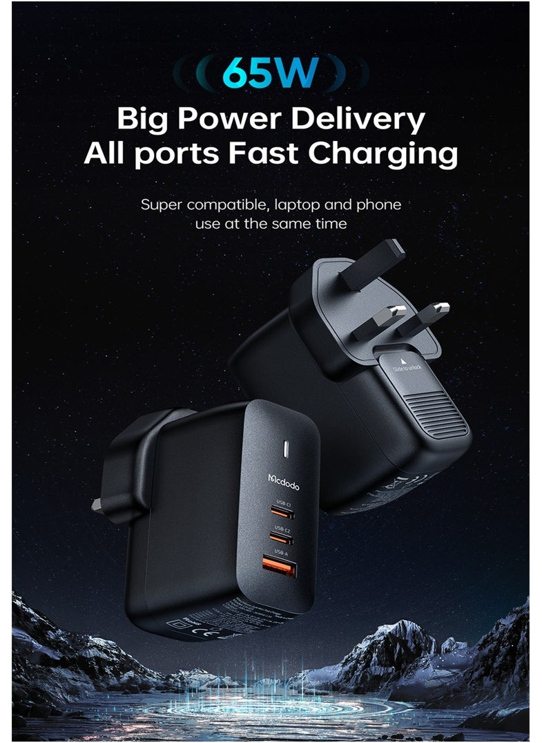 مكدودو شاحن جداري سريع بخاصية GaN بقوة 65W ب3 منافذ  - Image 3