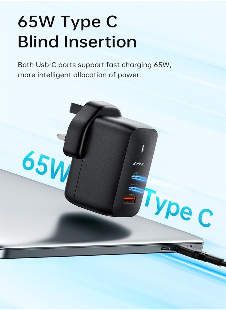 مكدودو شاحن جداري سريع بخاصية GaN بقوة 65W ب3 منافذ  - Image 5