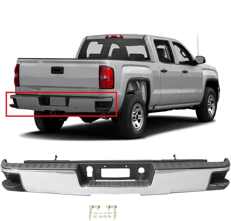 cheekyglo Steel Rear Bumper Assembly Replacement for 2014-2018 Chevy Silverado GMC Sierra 1500 without Park Assist Sensors 15 16 17 GM1103176 Chrome - Image 5
