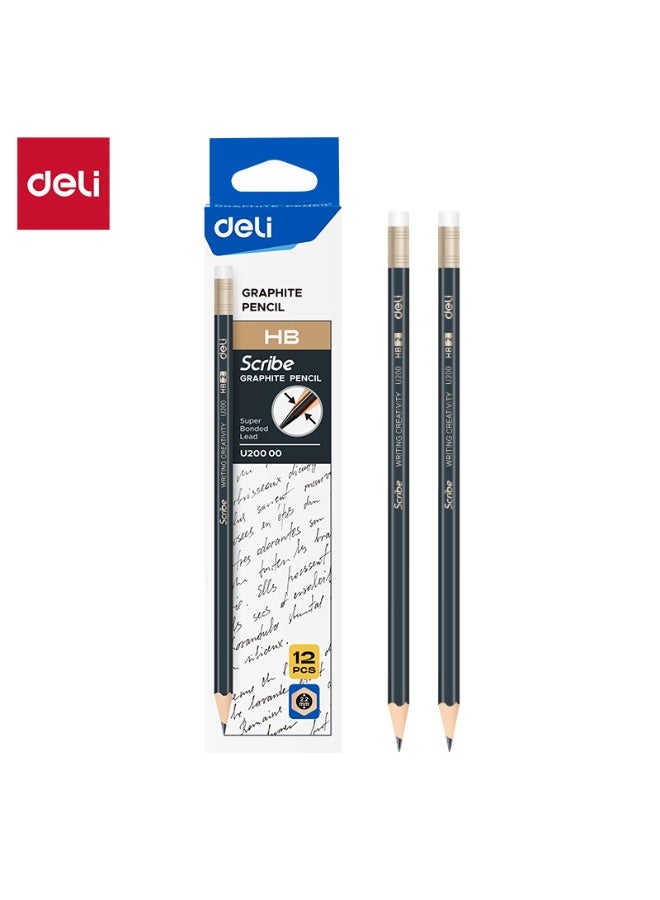 Deli Graphite Pencil Set – Pack of 4*12-Piece Black Pencils with Non-Toxic PVC-Free Eraser, High-Quality Basswood, Easy Sharpening & Comfortable Grip - EU20000 - Image 2
