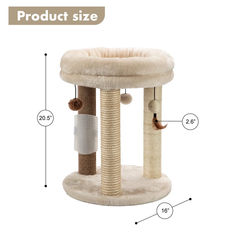 MECOOL 4in1 Small Cat Tree,Scratching Post with Tower Soft Bed, Sisal Carpet Jute Posts with Three Hanging Ball Toys and Massage Brush for Indoor Cats and Kittens - Image 4