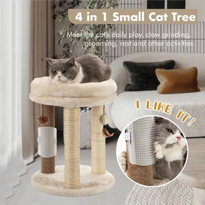 MECOOL 4in1 Small Cat Tree,Scratching Post with Tower Soft Bed, Sisal Carpet Jute Posts with Three Hanging Ball Toys and Massage Brush for Indoor Cats and Kittens - Image 2