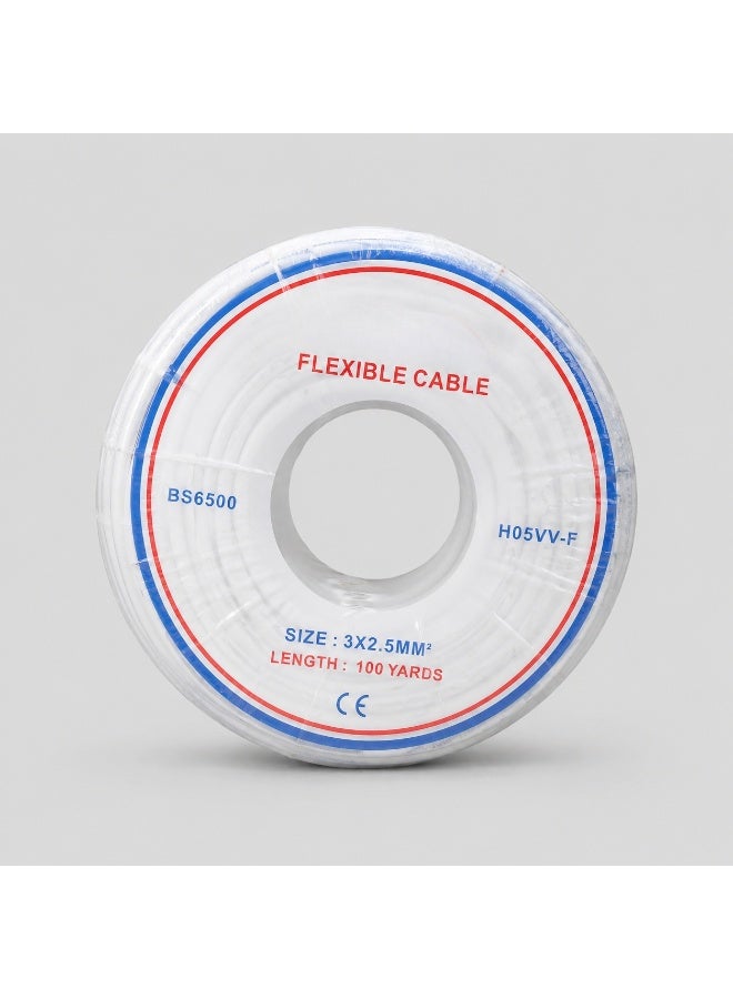 كابل مرن 3 كور 2.5 مم²، لفة سلك كهربائي 100 ياردة، كابل مرن PVC H05VV-F، كابل طاقة BS6500 للأسلاك والأجهزة الكهربائية الداخلية