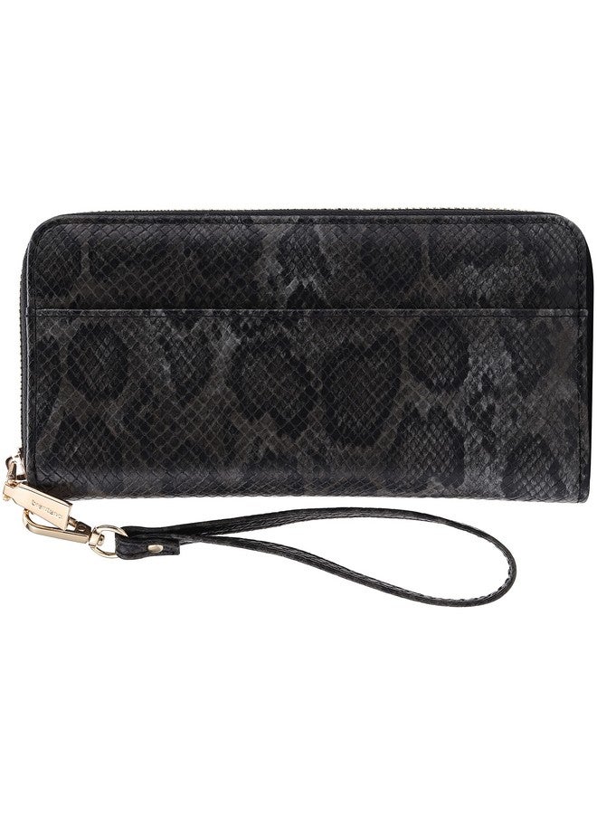 B BRENTANO Vegan Leather Slim Singlezipper Wallet With Pocket Wristlet And Tassel Accent (Python Black) - Image 1