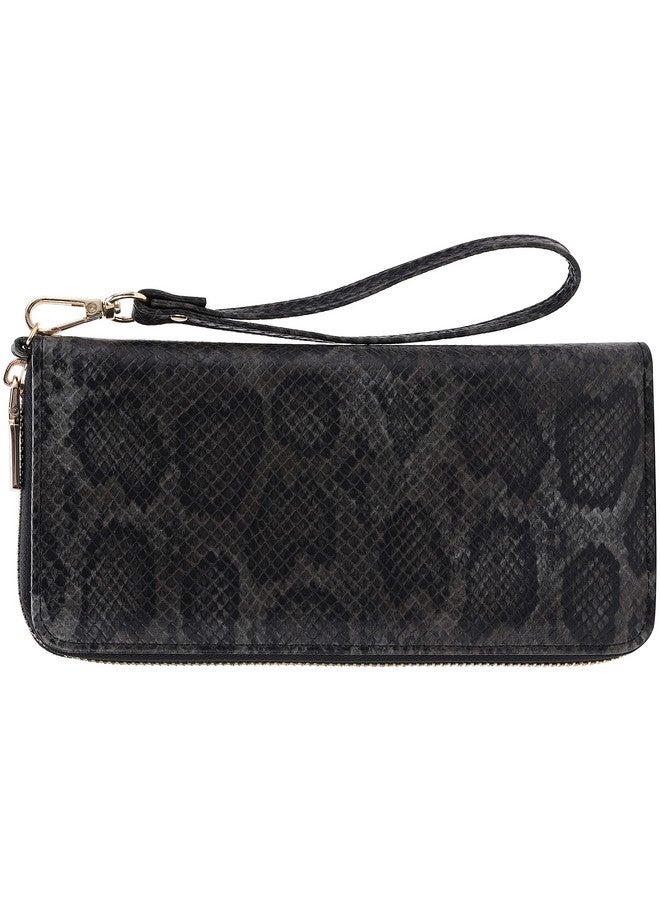 B BRENTANO Vegan Leather Slim Singlezipper Wallet With Pocket Wristlet And Tassel Accent (Python Black) - Image 2