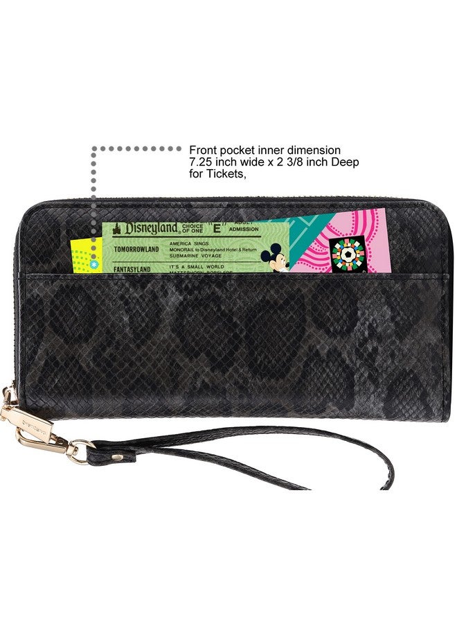 B BRENTANO Vegan Leather Slim Singlezipper Wallet With Pocket Wristlet And Tassel Accent (Python Black) - Image 4