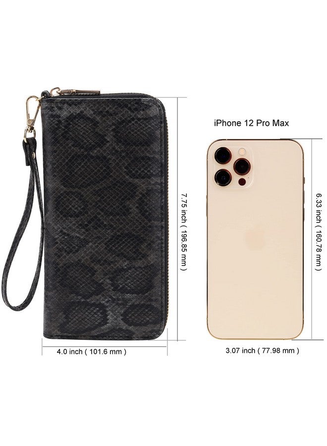 B BRENTANO Vegan Leather Slim Singlezipper Wallet With Pocket Wristlet And Tassel Accent (Python Black) - Image 3