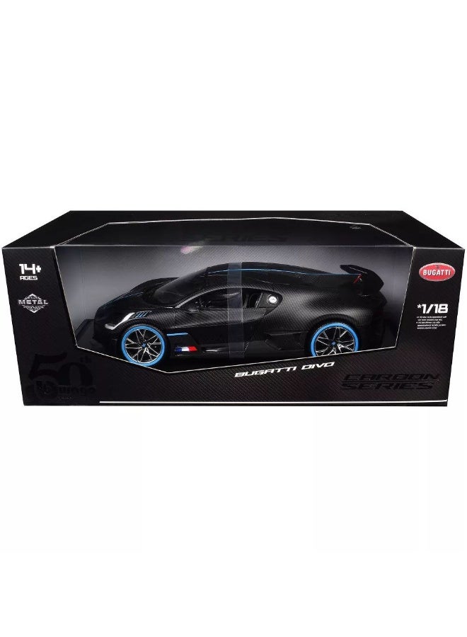 Bburago 50th Anniversary Carbon Bugatti Divo Die-cast Car (1:18, Black/Blue) - Image 1